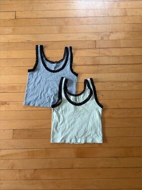Brandy Melville Blue & Light Green Lace-Trim Tank Tops